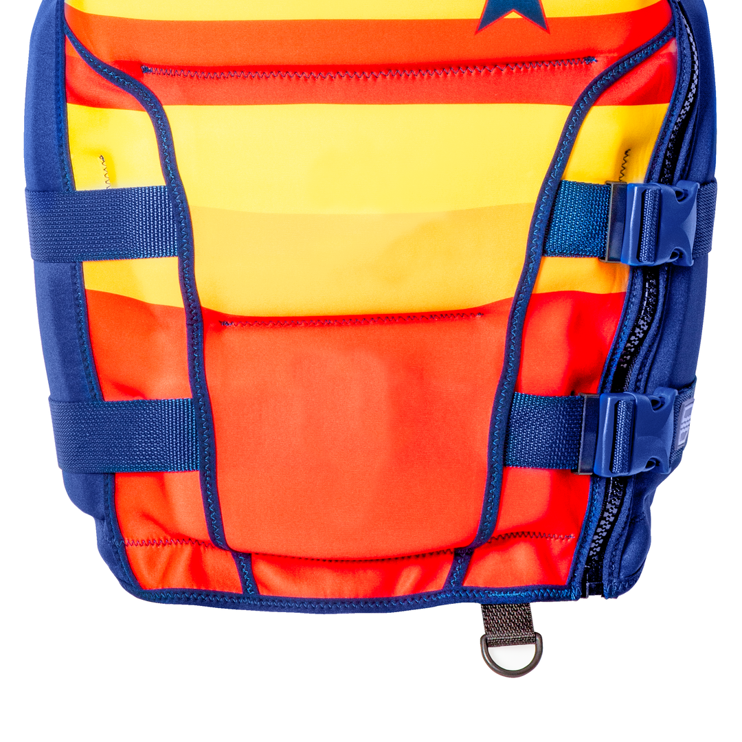 Front view of the Jetpilot Bonifay Baller CGA Vest bottom view showing the internal straps and double buckles