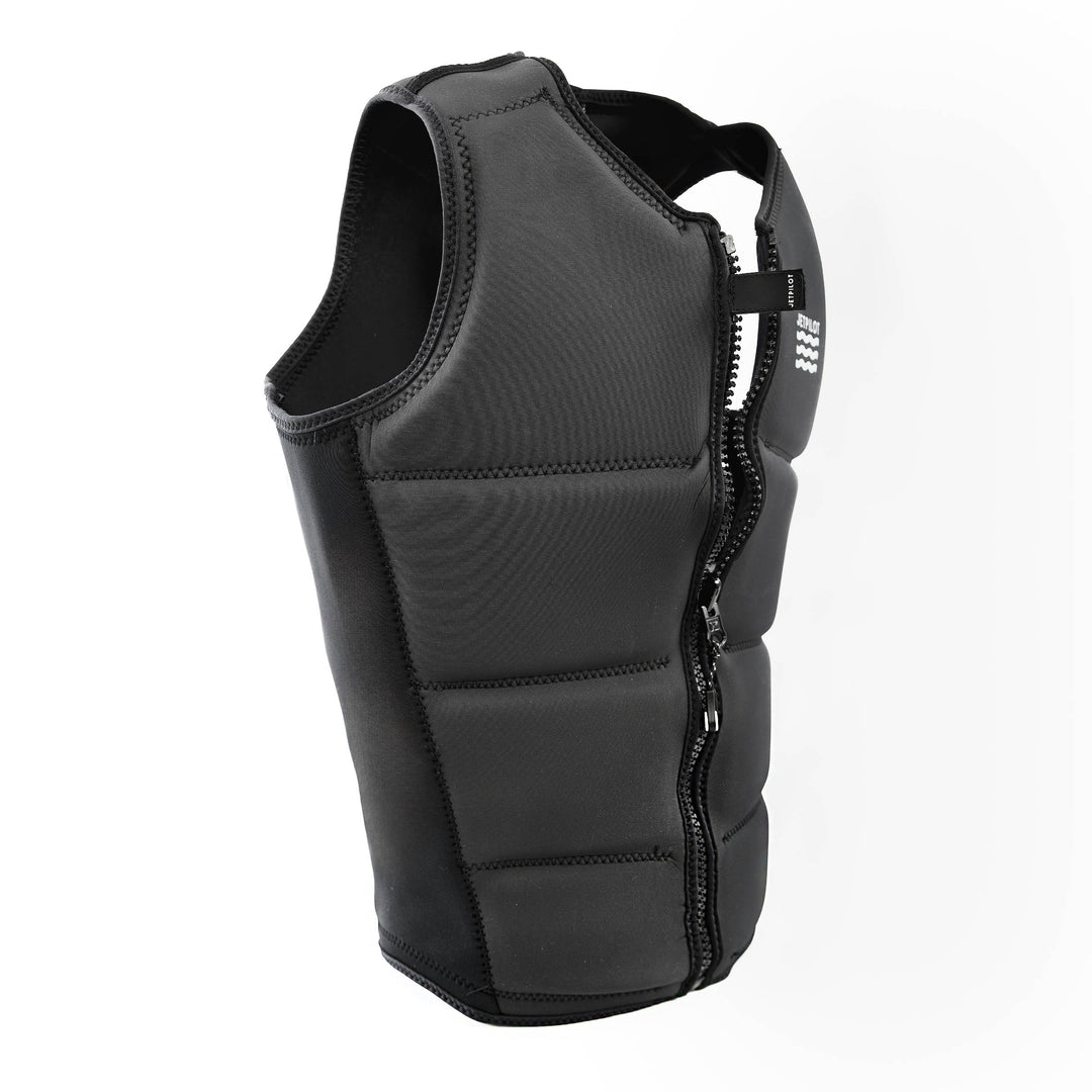 Angle view of The Ayala Surf comp Vest   Black Front view open PK zipper