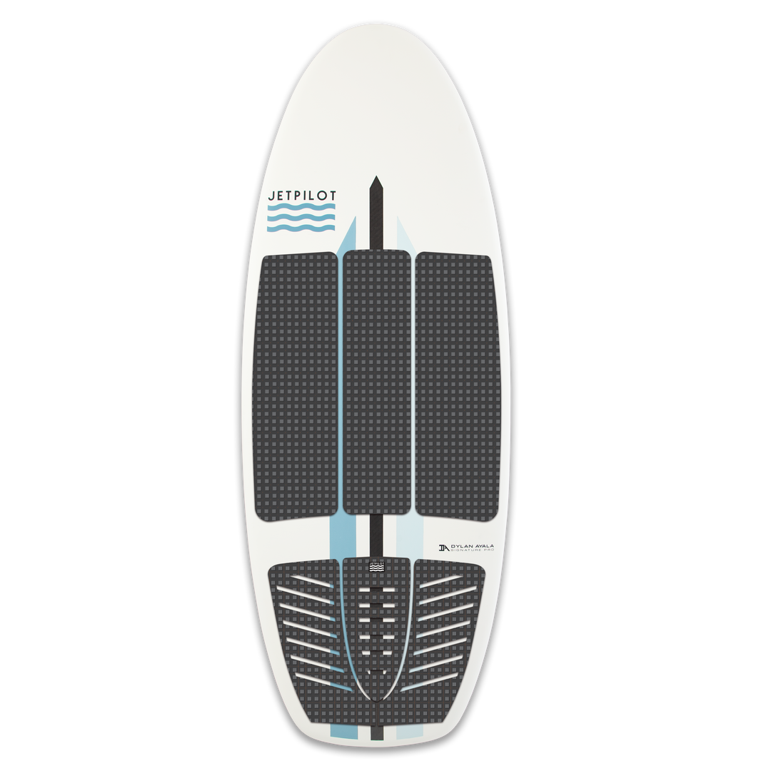 Image of the Jetpilot Dylan Ayala Pro Model Wake Surfboard showing the 3 Piece front grip traction pad. 