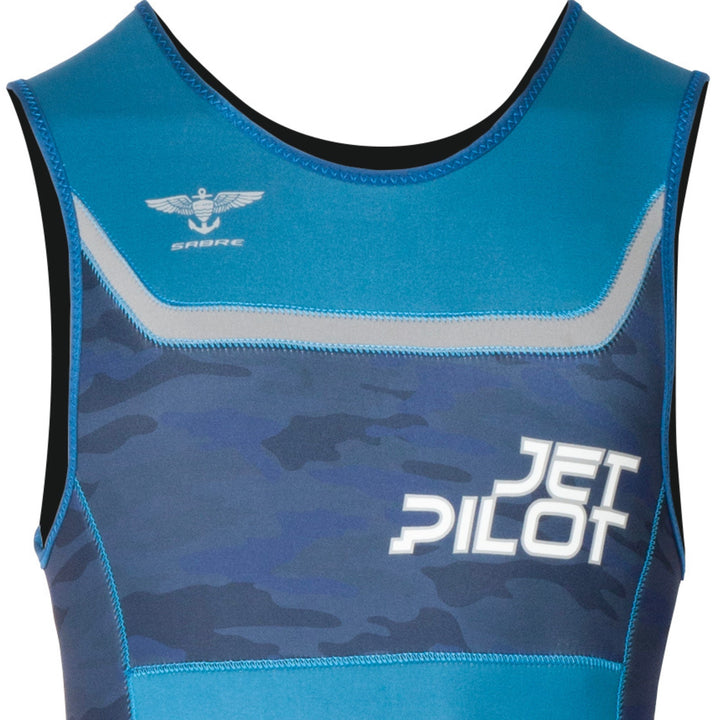 Chset view of the Jetpilot F-86 Sabre John wetsuit Blue Camo colorway.