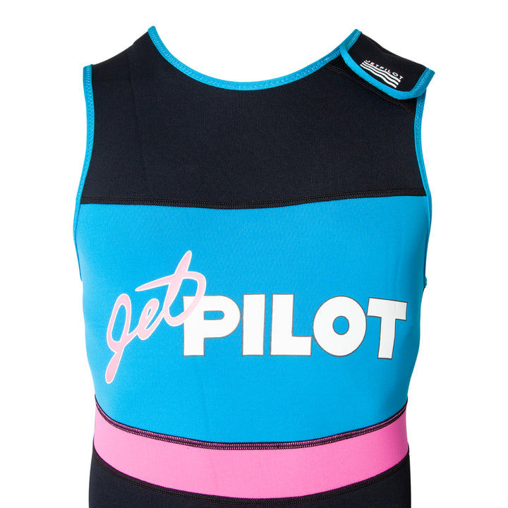 Top Front view of the Jetpilot Vintage John Wetsuit Black pink colorway.