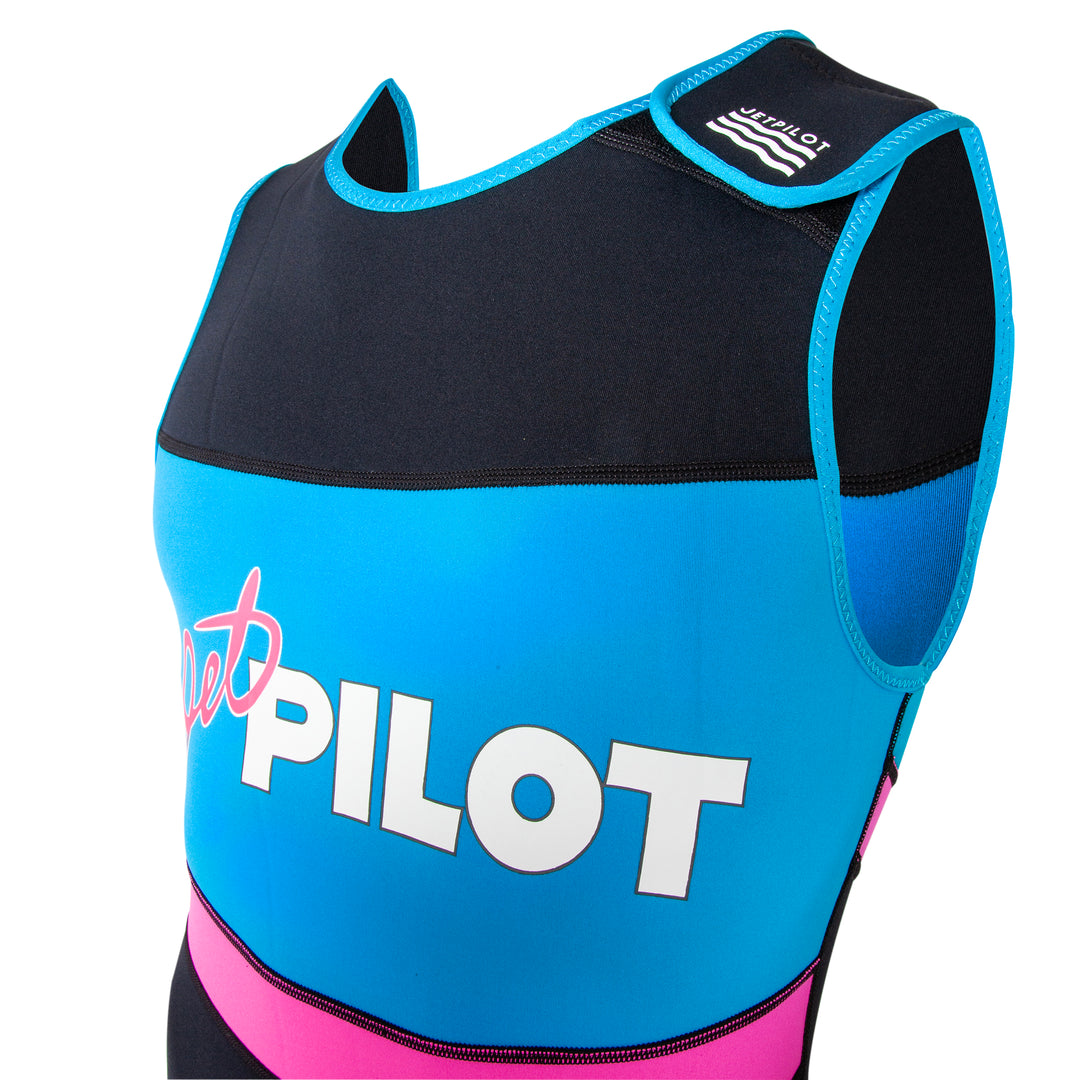 Top Front view of the Jetpilot Vintage John Wetsuit Black Pink colorway.