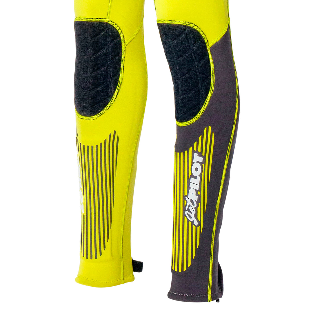 Jetpilot Vintage John Wetsuit Neon Yellow colorway, Hook and loop zip free entryNew Jet-lite knee and shin pads