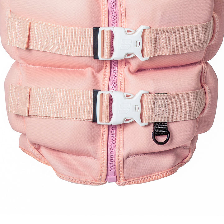 Front bottom view of the Jetpilot Women's Armada CGA vest showing the buckles