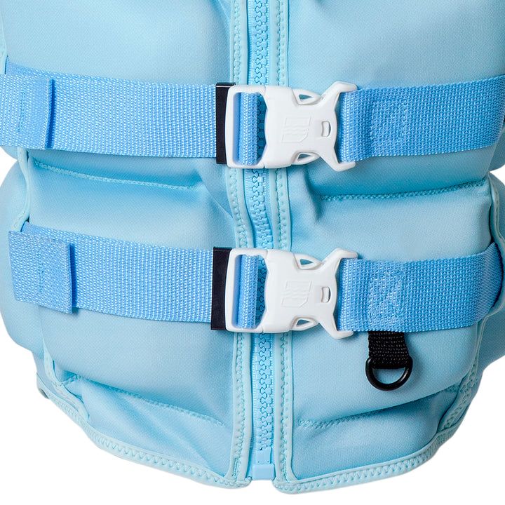 Front low view of the Jetpilot Women's Armada CGA vest showing the buckles