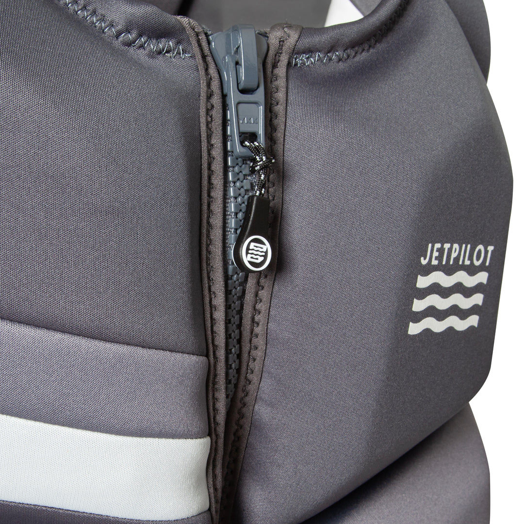 Front side of the vest showing the reversible zipper.