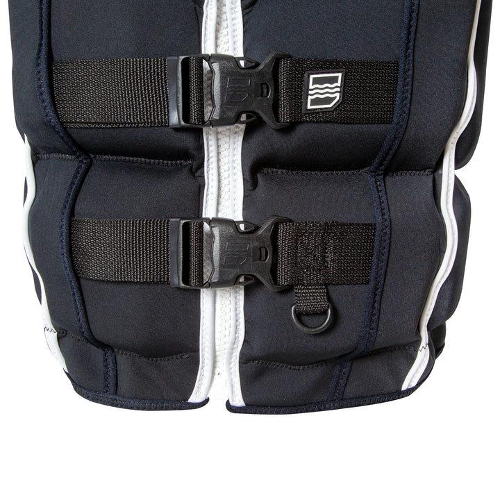 Front view of the Shaun Murray CGA Vest color black showing the double buckles