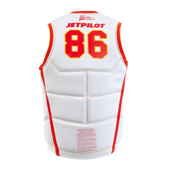 Reversible rear view of the Jetpilot Baller Comp vest. #color_red