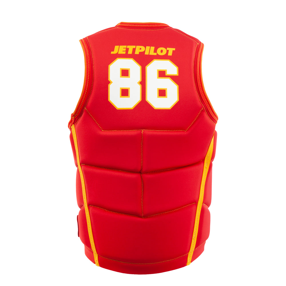 Rear view of the Jetpilot Baller Comp vest. #color_red