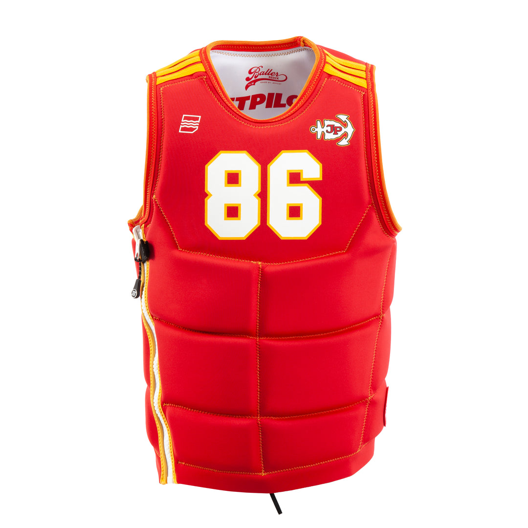 Front view of the Jetpilot Baller Comp vest. #color_red