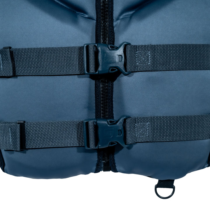 Buckle view of the Jetpilot Cause CGA Vest. #color_charcoal