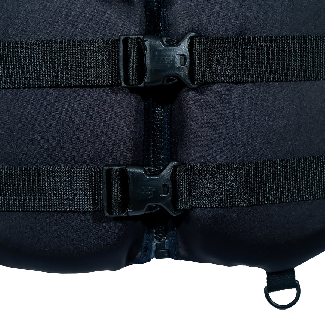 Buckle view of the Jetpilot Cause CGA Vest. #color_orange