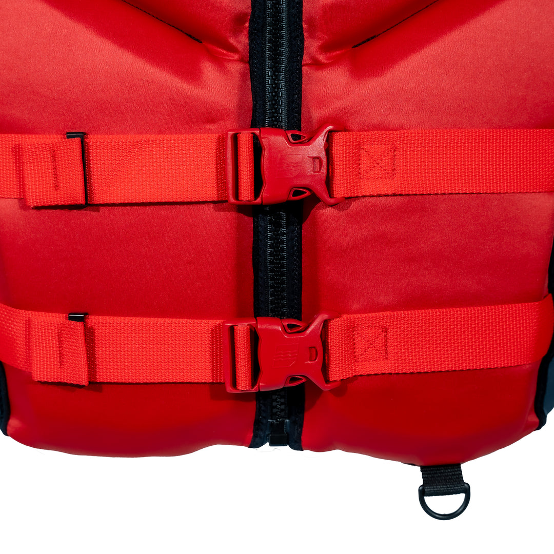 Buckle view of the Jetpilot Cause CGA Vest. #color_red