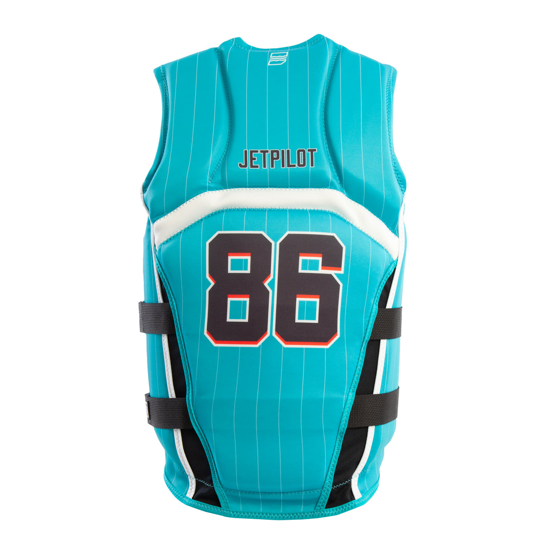 Rear view Jetpilot Baller CGA vest. #color_turquoise
