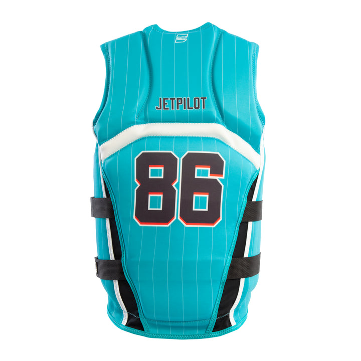 Rear view Jetpilot Baller CGA vest. #color_turquoise