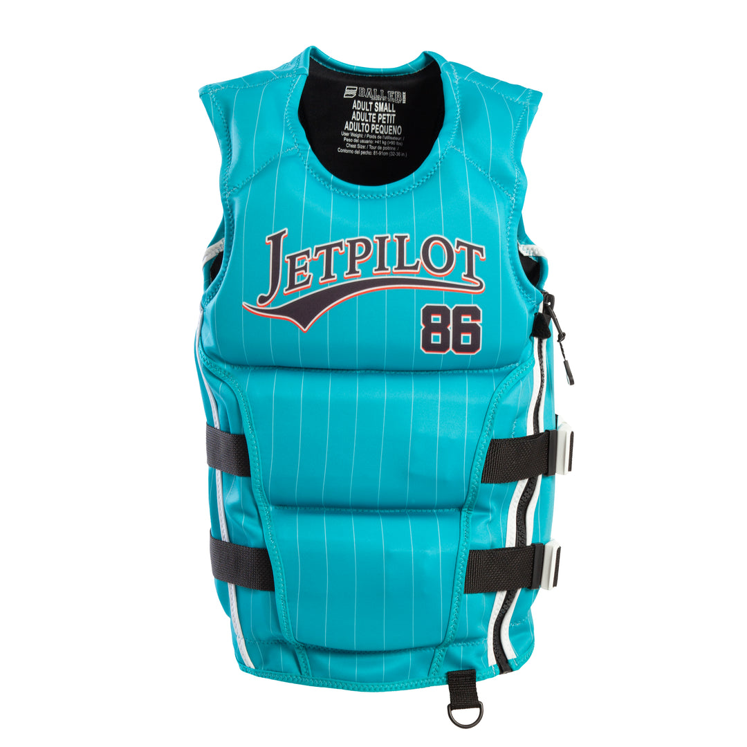 Front view Jetpilot Baller CGA vest. #color_turquoise
