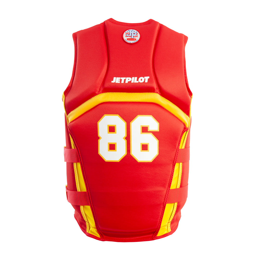 Rear view Jetpilot Baller CGA vest. #color_red