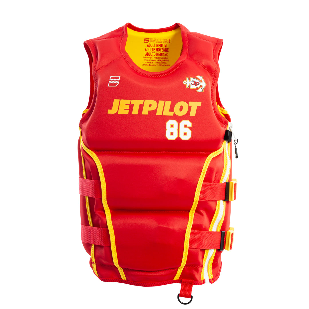 Front view Jetpilot Baller CGA vest. #color_red