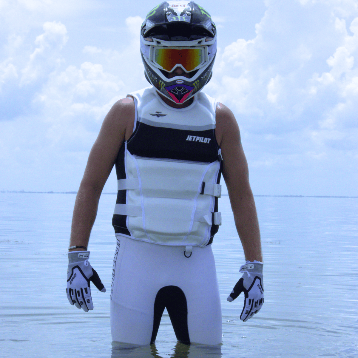 Front view of the Jetpilot F-86 Neoprene CGA vest. #color_white