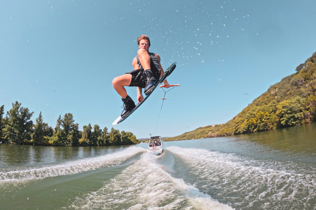 JB O'Neill wakeboarding in his signature vest