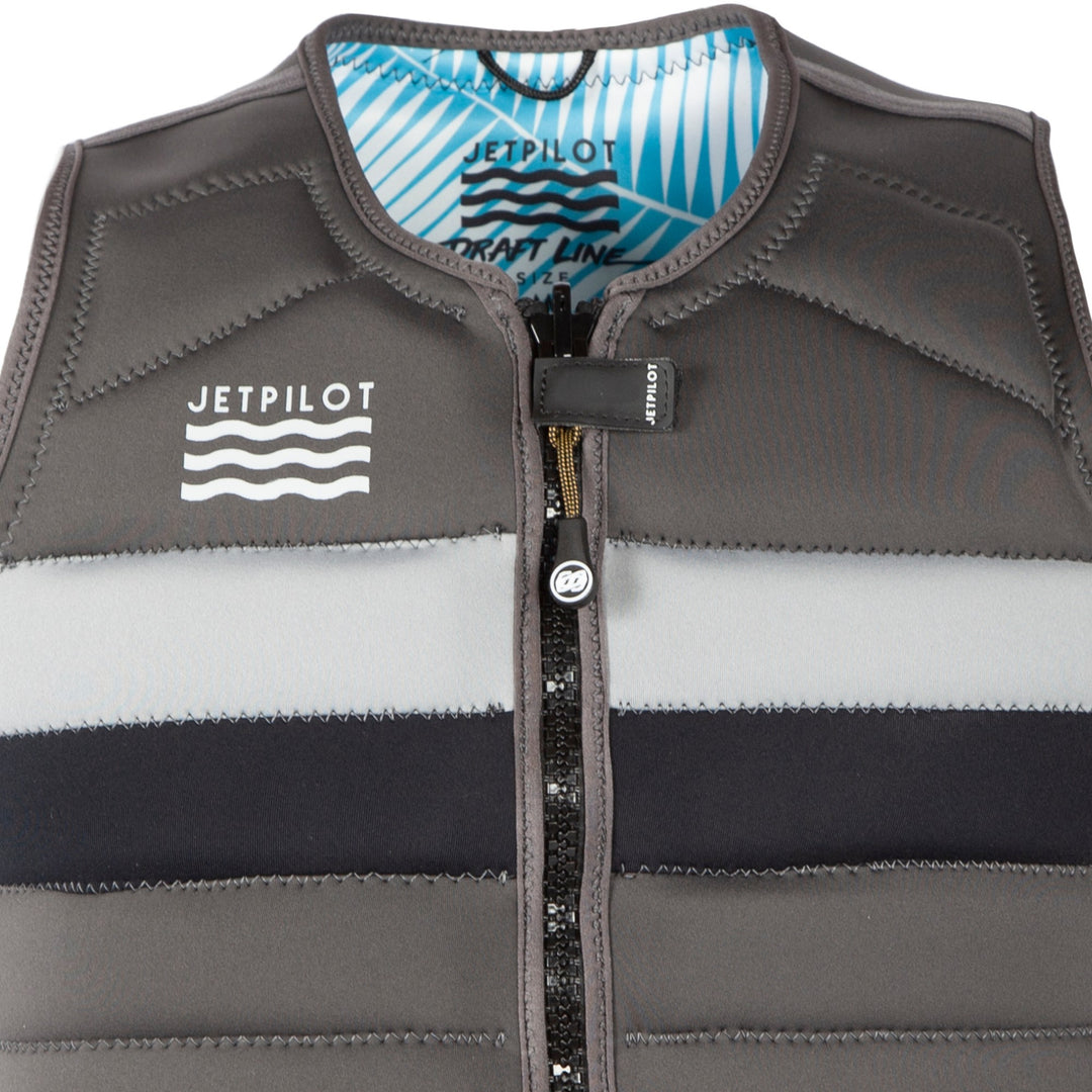 Closeup shot of the Jetpilot Draft Line PK reversible zipper with zip lock. 