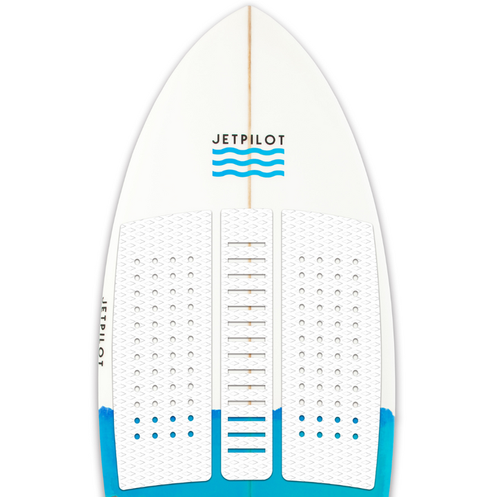 View of the Jetpilot Flying Dutchman Wake Surfboard 3 piece EVA foam front traction pad .