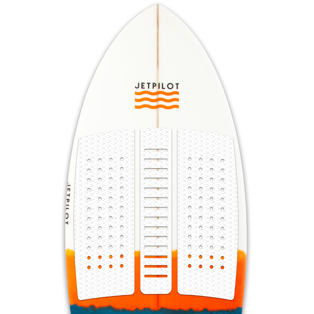 View of the Jetpilot Flying Dutchman Wake Surfboard 3 piece EVA foam front traction pad .