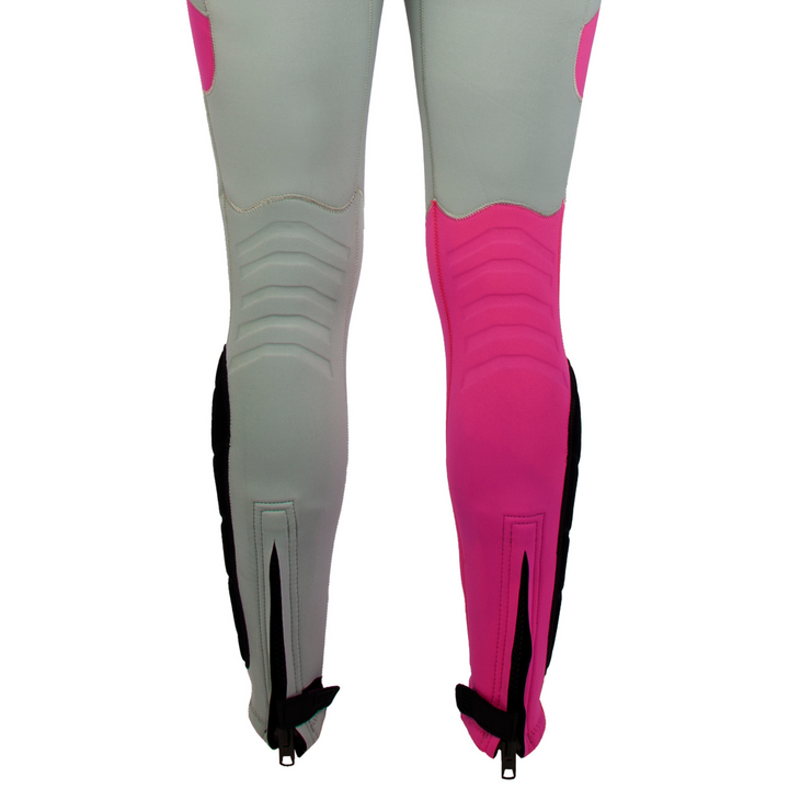 Back view of the Jetpilot F-86 Sabre John wetsuit Silver colorway ankle zippers.