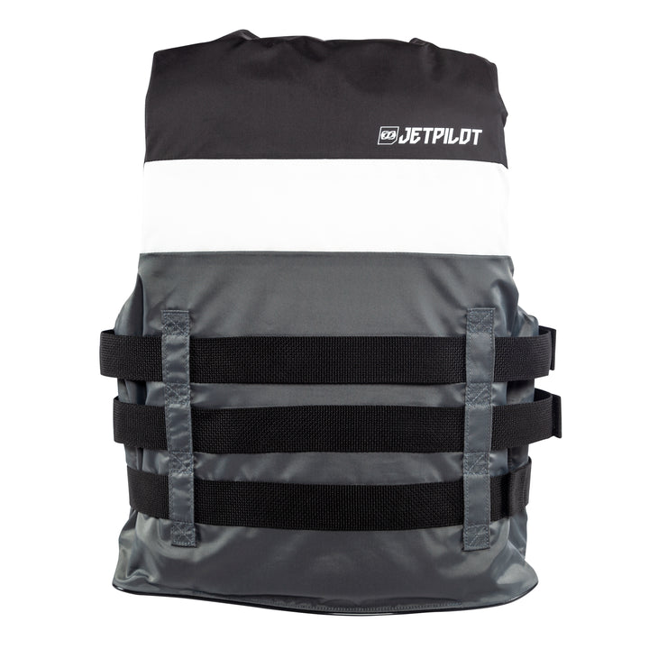 Rear view of the Jetpilot S1 Nylon life vest black colorway.