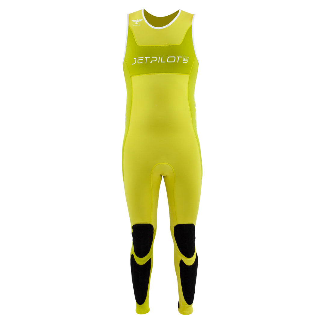 Front view of the Jetpilot F-86 Sabre John wetsuit Neon Khaki colorway.