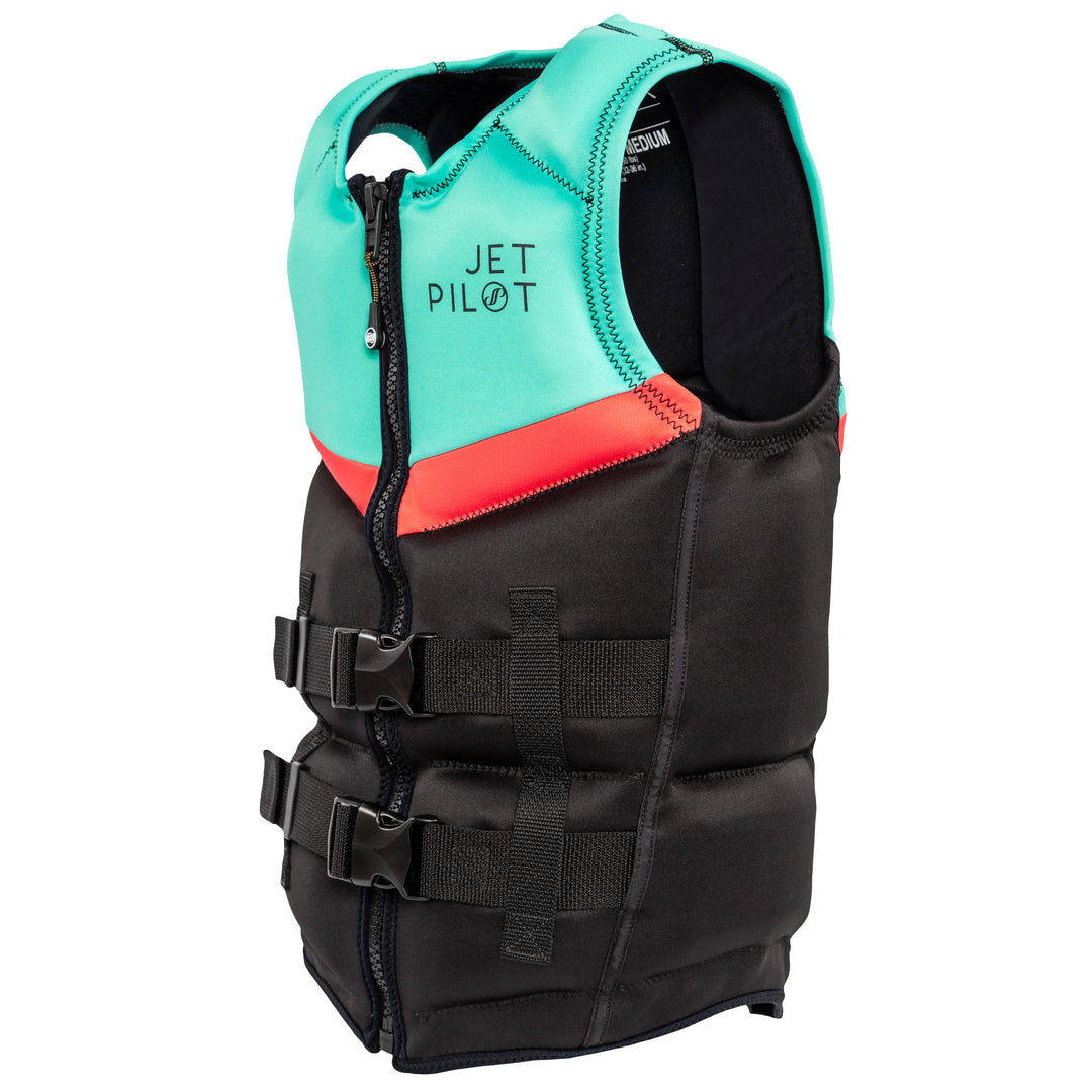 Side view of the Jetpilot Women's Armada CGA vest. #color_armada-aqua