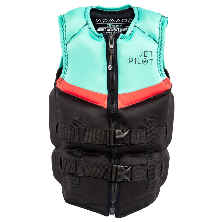 Front view of the Jetpilot Women's Armada CGA vest. #color_armada-aqua