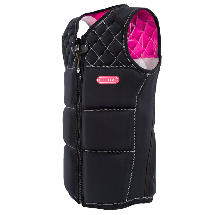 Three fourth's view of the Wave Farer comp vest in the black colorway. #color_black