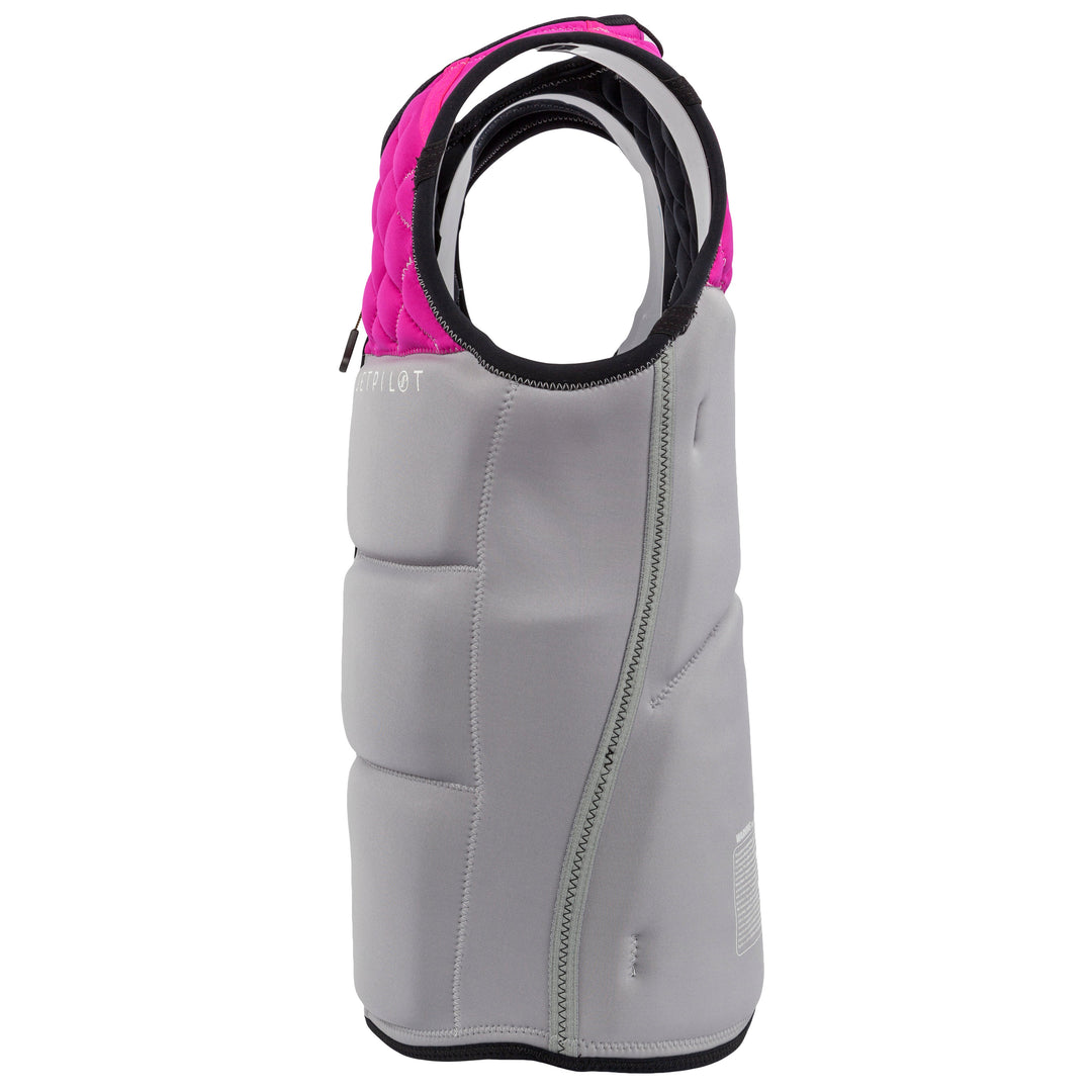 Side view of the Wave Farer comp vest reversible side silver pink colorway. #color_black