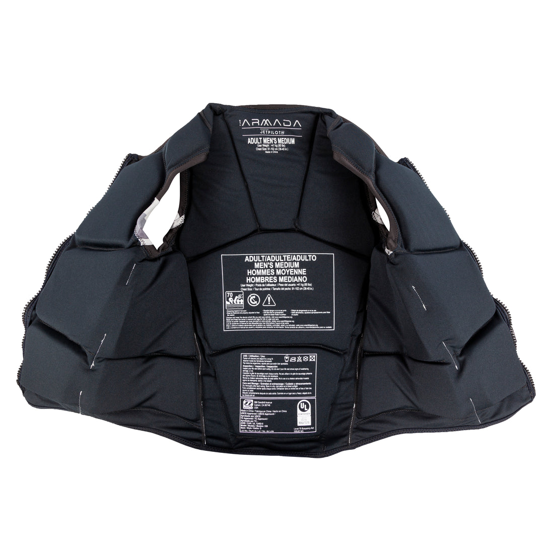 View of the 19 panels on the Jetpilot Men's Armada Vest. #color_black-silver