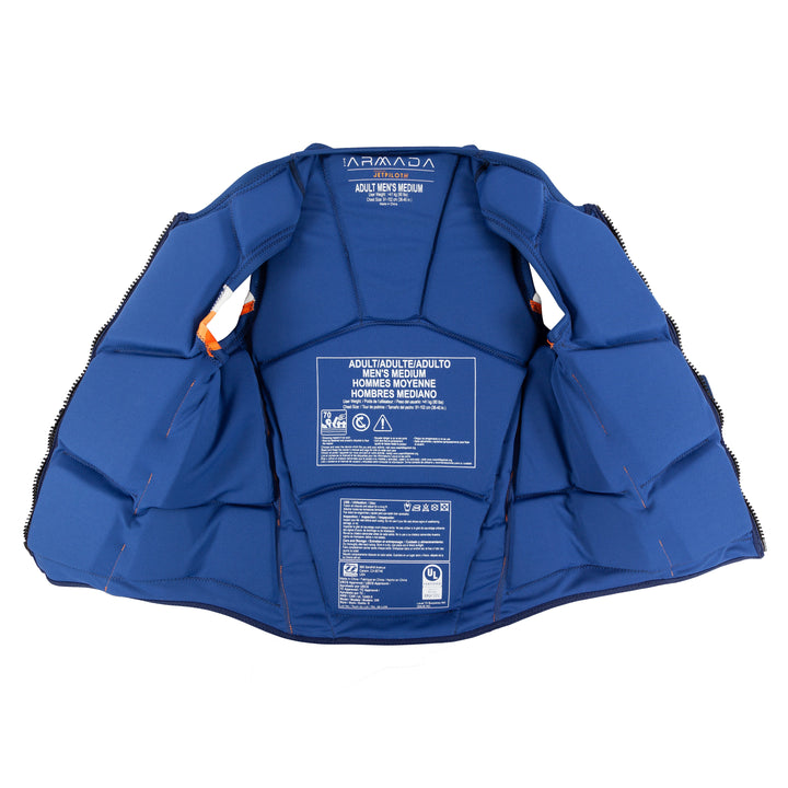 View of the 19 panels on the Jetpilot Men's Armada Vest. #color_blue-orange