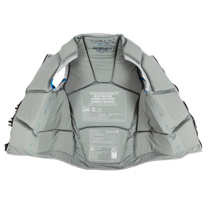 View of the 19 panels on the Jetpilot Men's Armada Vest. #color_silver-royal