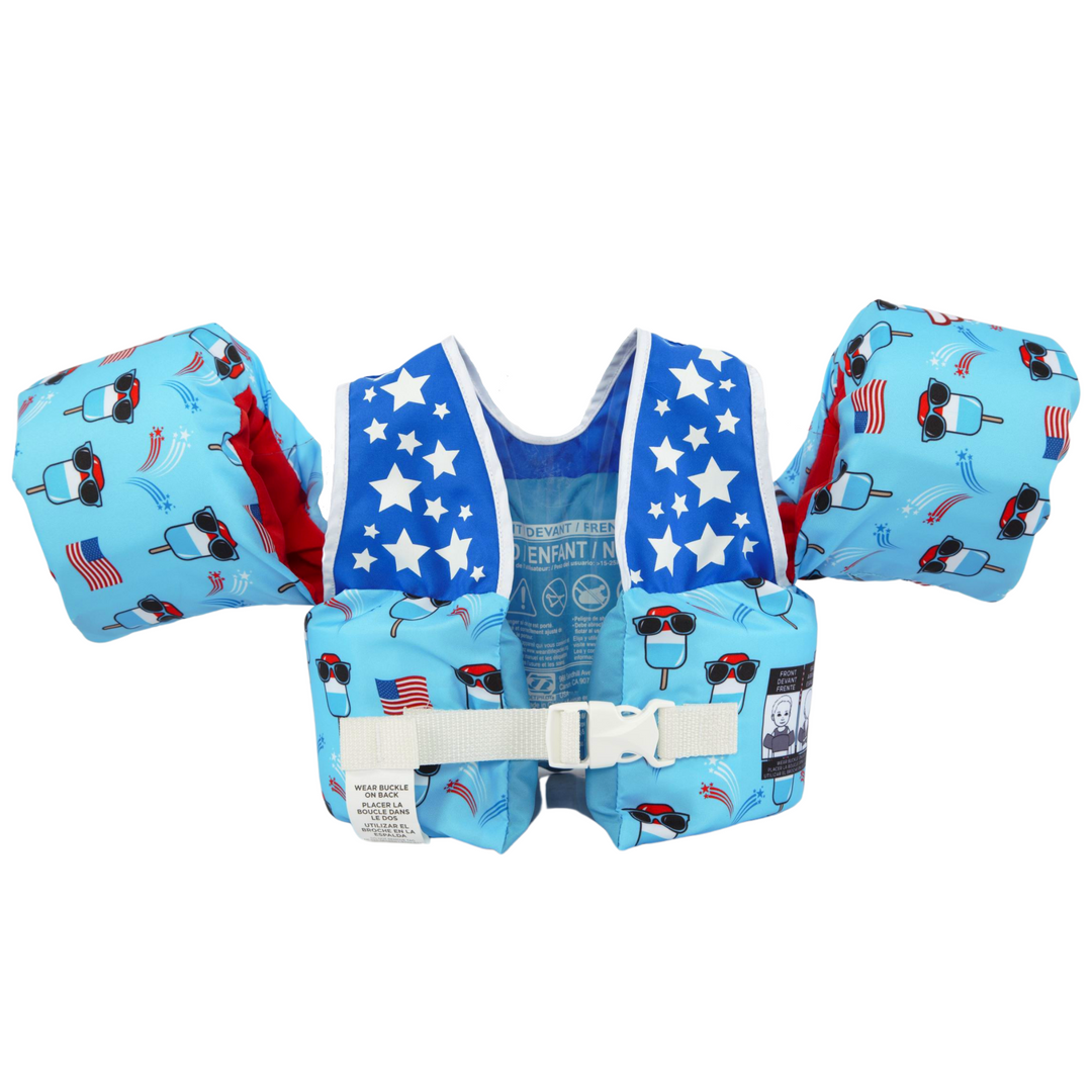 Back view of the Jetpilot Lil Wing Man Infant swim vest Popsicle colorway.