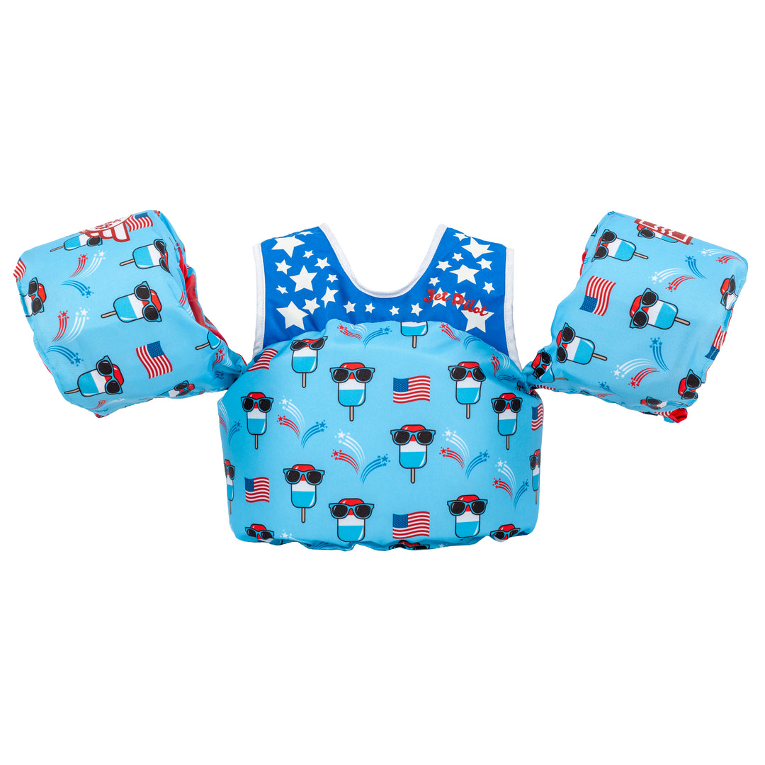 Front view of the Jetpilot Lil Wing Man Infant swim vest Popsicle colorway.