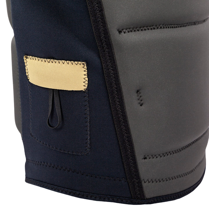 Closeup view of the Jetpilot Freeboard Ayala Comp Vest side pocket. #color_ayala-black