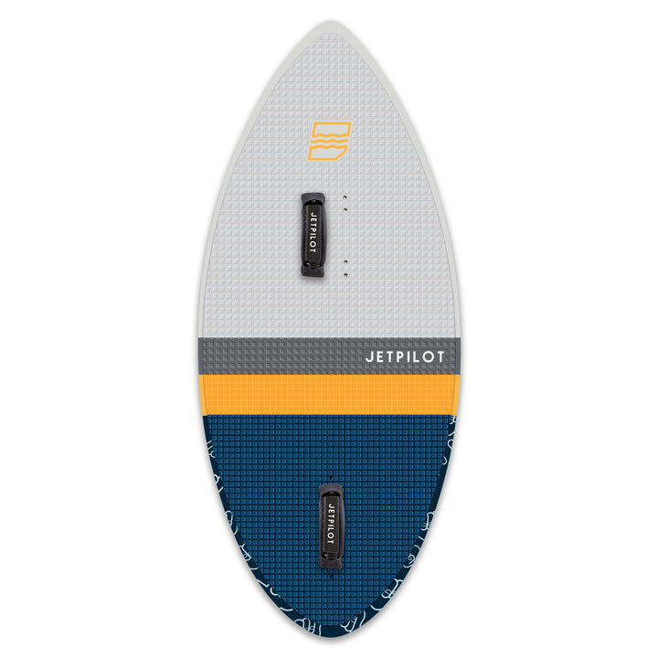 Front view of the Jetpilot Glass Slipper Wake Surfboard with the foot straps attached.