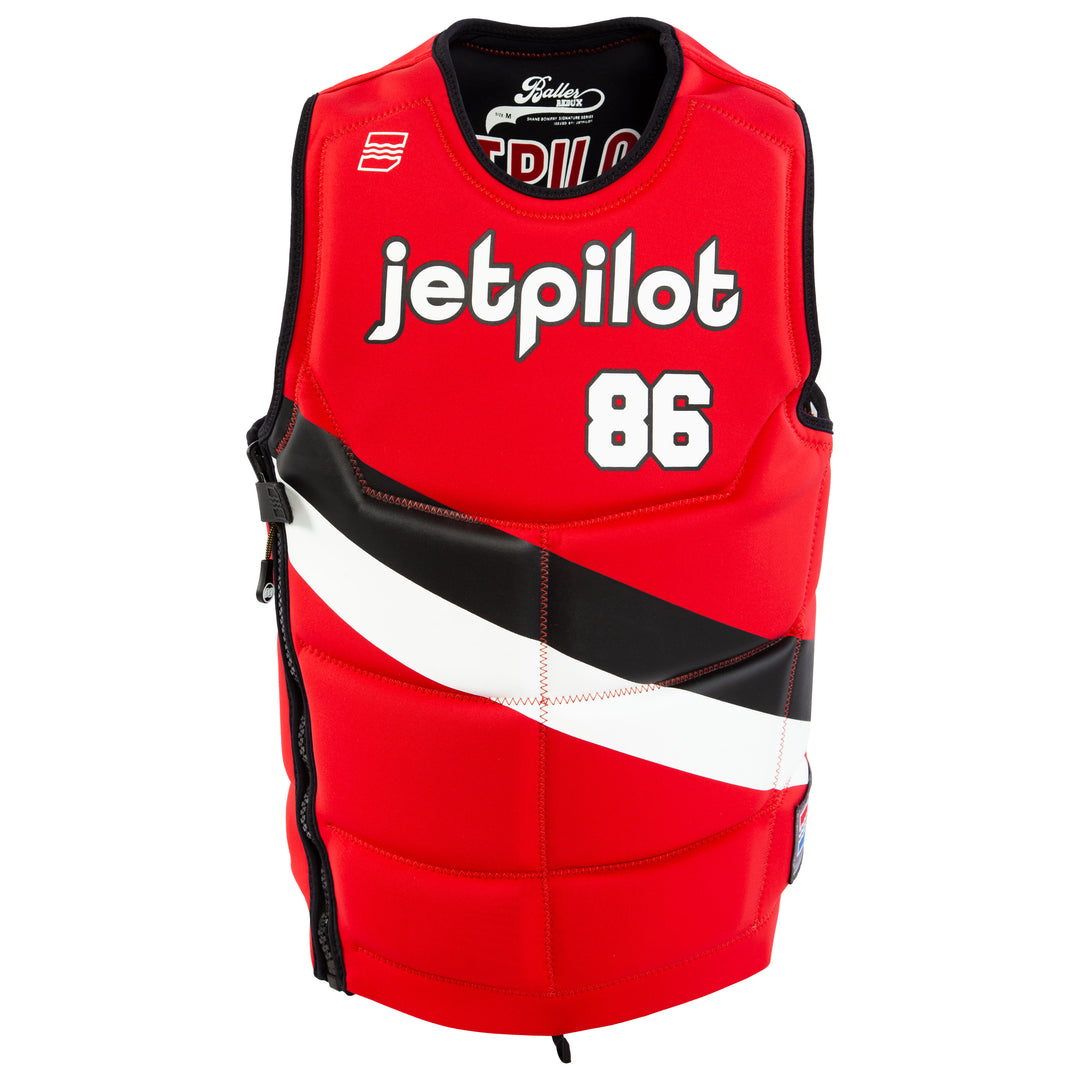 Front view of the Jetpilot Bonifay Baller Comp Vest. #color_red-pdx