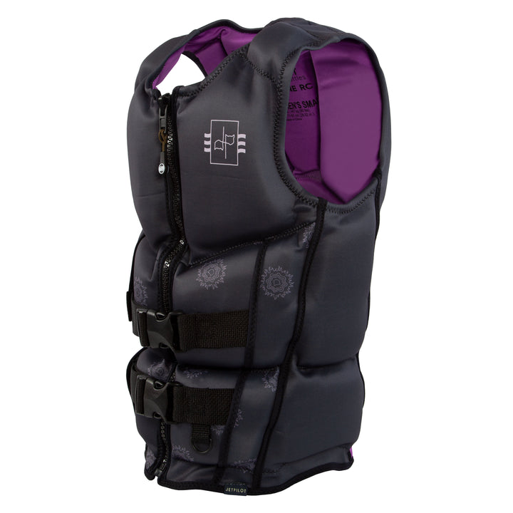 Side view of the Jetpilot Women's Copy Cat Club CGA vest. #color_charcoal