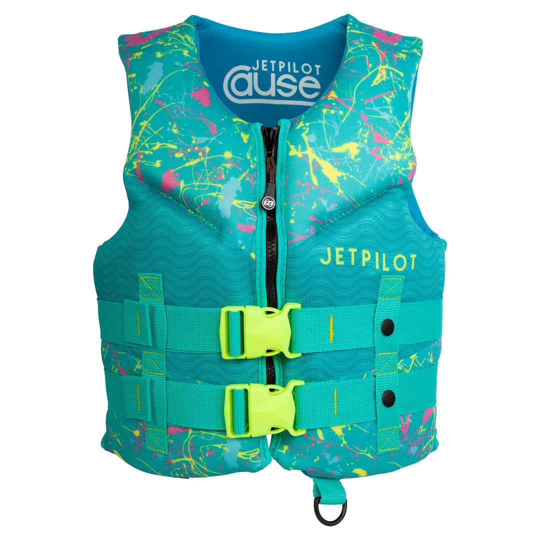 Front view of the Jetpilot Youth Cause PFD in teal