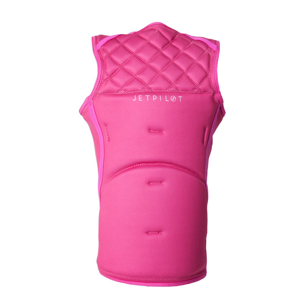 Rear view of the Wave Farer comp vest in the color_pink