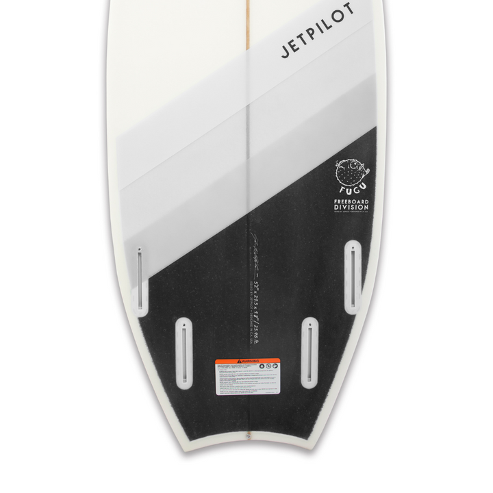 View of the Jetpilot Fugu Wake Surfboard Quad fins box.