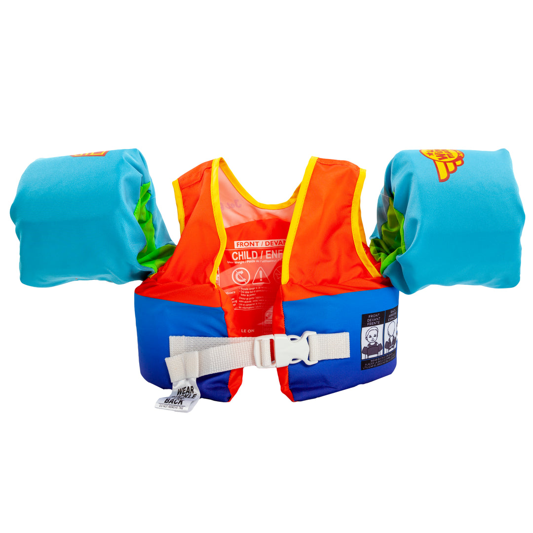 Rear view of the Jetpilot Lil Wing Man Infant swim vest Toad colorway.