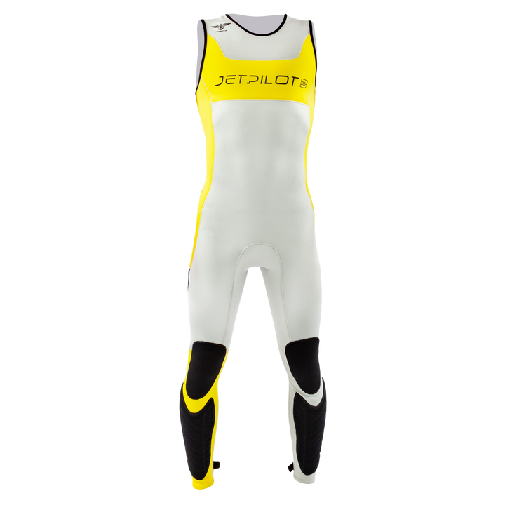 Front view of the Jetpilot F-86 Sabre John wetsuit Silver Yellow colorway.