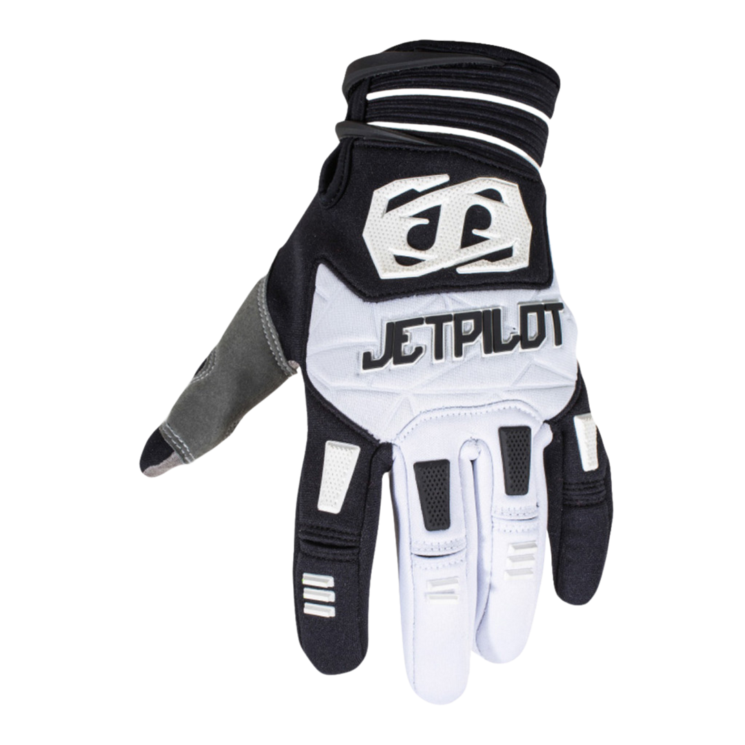 Front view of the Jetpilot Martix Race Full Finger glove White Black colorway.