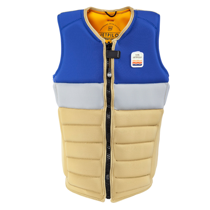 Front view of the Jetpilot Draftline Comp Vest. #color_navy-gold
